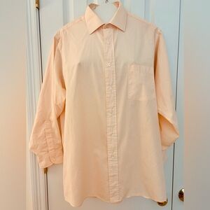 Van Heusen sz 17, 32/33, dress shirt, peach/white small check pattern